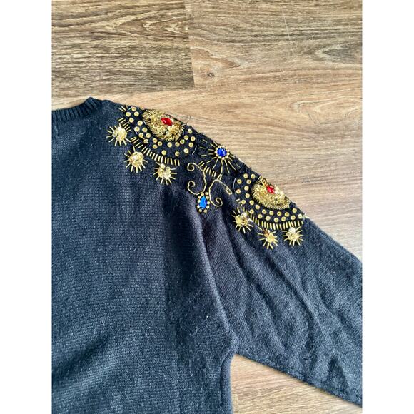 Vintage Western Connection Women's Small Black Sweater Sequins Sparkle 80s 90s - Picture 7 of 11